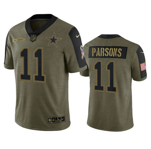 Men's Dallas Cowboys #11 Micah Parsons 2021 Olive Salute To Service Limited Stitched Jersey